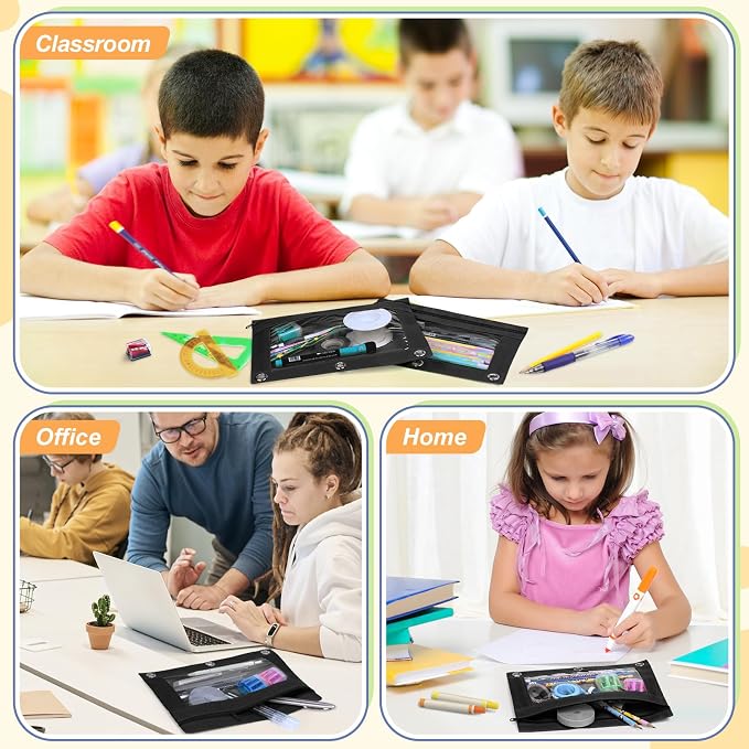 Shemira Pencil Pouch for 3 Ring Binder, 30 Pack Black Pencil Pouches Bulk | Binder Pencil Pouch with Smooth Zipper, Zipper Pencil Pouches, 3 Ring Binder Pencil Pouches, Clear Window Pencil Case