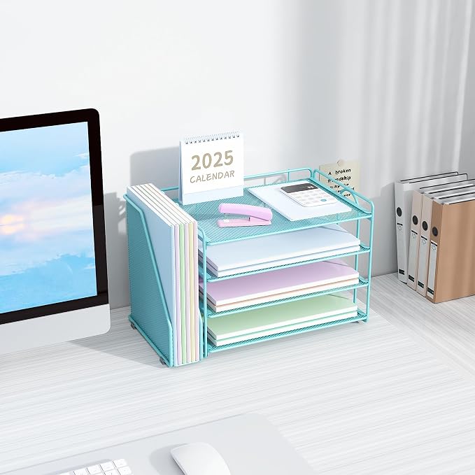 Spacrea Desk Organizers and Accessories, Paper Organizer for Desk with File organizer, Desk Accessories & Workspace Organizers for Office Supplies (Blue)
