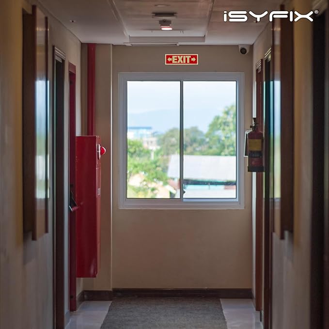 iSYFIX Exit Signs with Directional Right & Left Arrow - 2 Pack 12x4 Inch Glow in the Dark for Business, School, Office, Warehouse - Durable 40 Mil Polystyrene, UV Laminated, Waterproof, Scratch & Fade Resistant