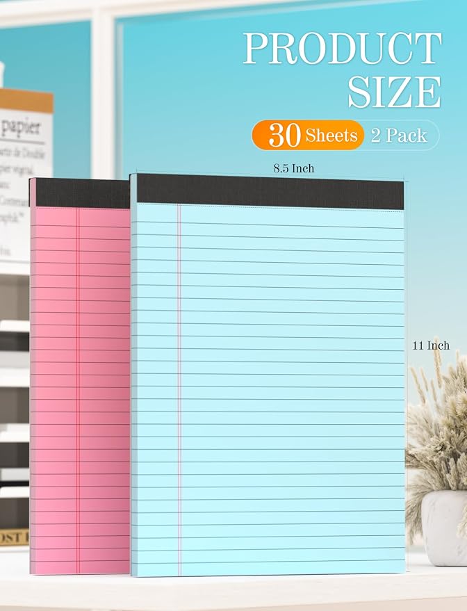 Colored Legal Pads 8.5 x 11, 2 Pack Pink Notebook Paper 8.5 x 11 Note Pads