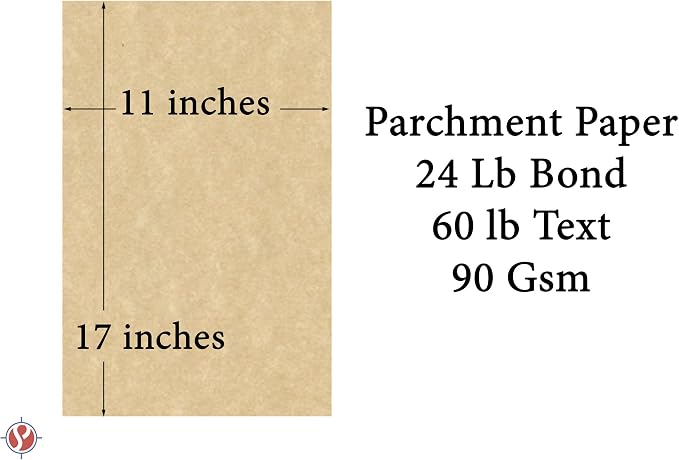 Aged Stationery Parchment Paper | 24 Lb Bond / 60 lb Text / 90 GSM Paper | 50 Sheets Per Pack | 11” x 17” Inches
