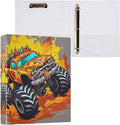 SPRIPORT Monster Fire Truck 1.5 Inch 3 Ring Binder Holds 200 Sheets for Office Supplies Durable PVC Round Ring Binder with Interior Clear Pockets Binder Notebook for Man Woman Home Work