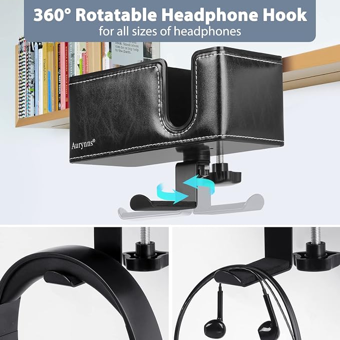 Under Desk Cup Holder Clamp on Cup Holder PU Leather Clip on Desk Organizer | Desk organizer with pencil holder clamp on side, under desk hanging organizer, clip on cup holder desk phone stand holder PU