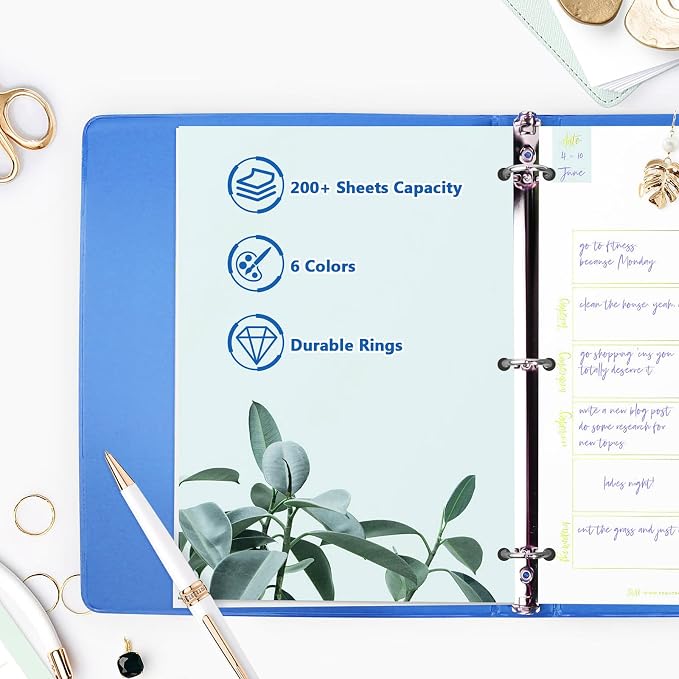 COMIX Sturdy 1 Inch 3 Ring Binder with Clear View Cover | 1"Heavy Duty Round Ring,PVC-Free Board,Holds 200 Letter Sheets,Wholesale for Offices & Classrooms,6 Pack (Light Blue)