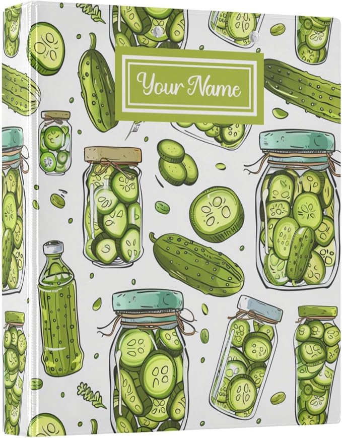 Custom Cucumbers and Pickles Personalized 3 Round Ring Binders | 1.5 Inch Binder with Clipboard, PVC Pockets, Work Organizer, Holds 200 Sheets for School Office 1 Pack