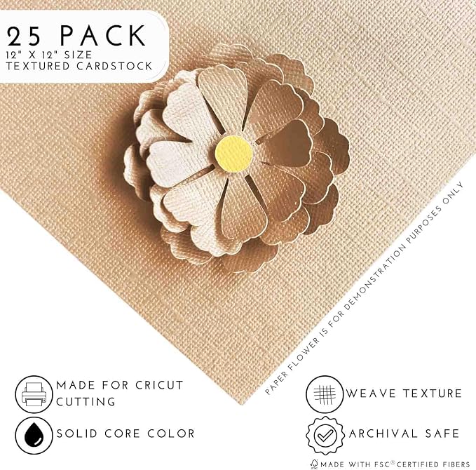 LIGHT ALMOND—12x12 Textured Cardstock | 80lb Textured Brown/Tan Scrapbook Paper | Premium Cardstock for Cricut Cutting | 25 Sheets