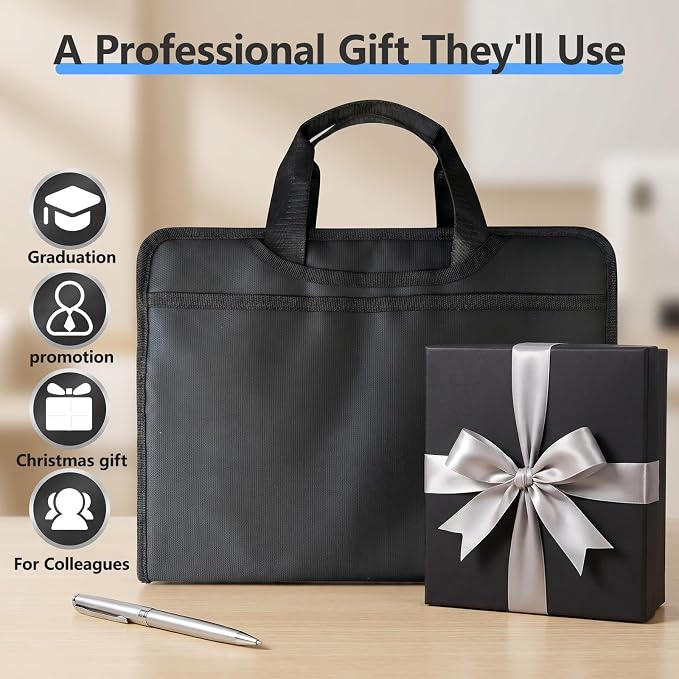 Fireproof Accordion File Organizer Bag A4 13 Pockets Black | Expandable Document Folder, With Handle, Portable, Fire Resistant