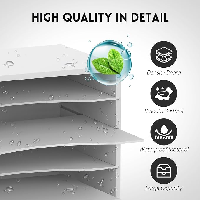 5 Tier Wood Desk Organizer, Mail Sorter and Paper Organizer for Desk, White | Wooden Desktop Organizer for Sorting Papers, Letters and Mails, Literature Organizer for Home Office, Classroom Organization