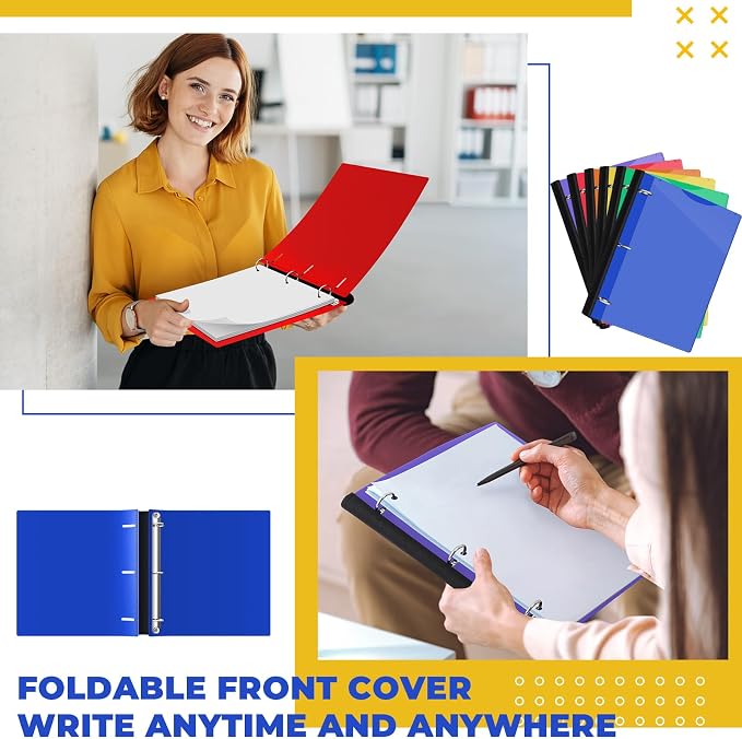 Henoyso 6 Pcs 0.75 Inch Telescoping 3 Ring Binder with Expandable Telescoping Spine 175 Sheets Capacity with Clear Front Cover 3 Rings Flexible Plastic Notebook Binder for School, Office(Multicolor)