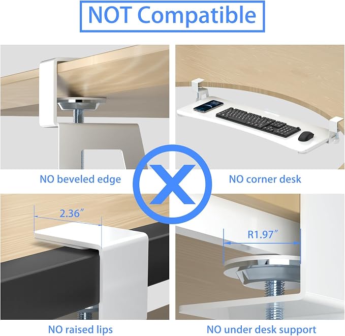 suptek Large Keyboard Tray Under Desk Pull Out with C Clamp Mount, Computer Keyboard & Mouse Tray, 34 (38 Including Clamps) x 11.8 inch Slide-Out Platform Computer Drawer for Typing, White, DSF1LW