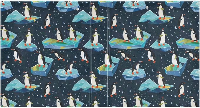Funny Penguin Glaciers Black 3 Ring Binder 1.5" Decorative D-Ring Binder with Clipboard&3 Clear Pockets, Holds 200 Sheets A4 Size Paper Waterproof Binders for School Home Office|2 Pack