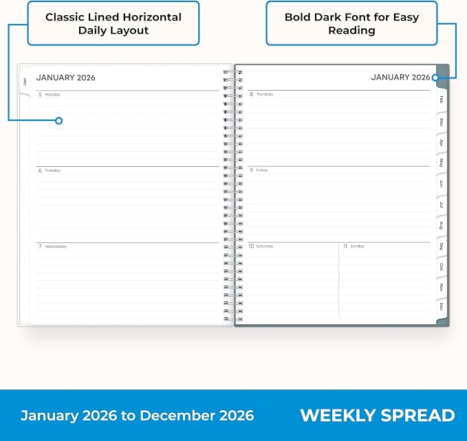 Blue Sky 2026 Weekly & Monthly Planner Calendar, 8.5"x11", Amitza