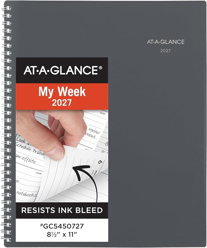 AT-A-GLANCE 2027 Planner, Weekly & Monthly, 8.5" x 11", Spiral Bound, DayMinder, Gray (GC5450727)