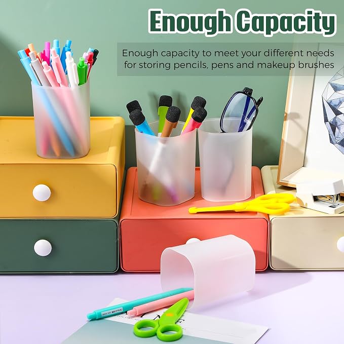 30 Pack Pen Holder Pen Cups for Desk Organizers and Storage Stationery Plastic Matte Pencil Holder Cups Ins Style Transparent for Office School Supplies (White)
