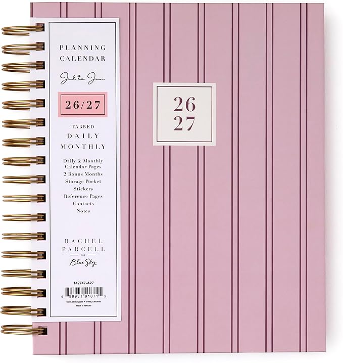 Blue Sky 2026-2027 Daily & Monthly Academic Planner, 7"x9", Laine Pink