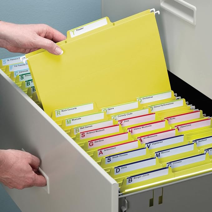 Smead FasTab Hanging File Folder, 1/3-Cut Built-in Tab, Letter Size, Yellow, 20 Count (64097)