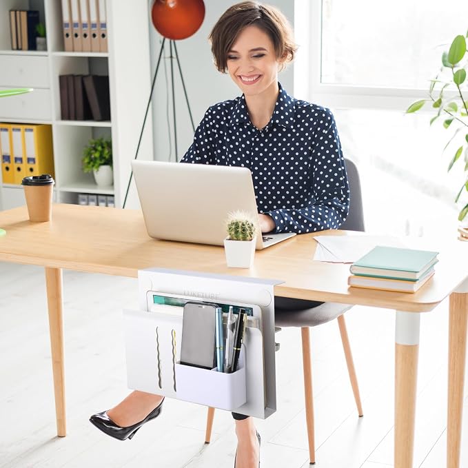 LUKETURE Desk Side Storage, Steel Side Desk Organizer, No Drill Laptop Holder, Clamp on Laptop Mount with Pen Holder, Table Hanging Storage for Home Office, Fits Flat Edge Tables 0.3" to 2.8" | Steel Side Desk Organizer, Clamp on Laptop Mount with Pen ...