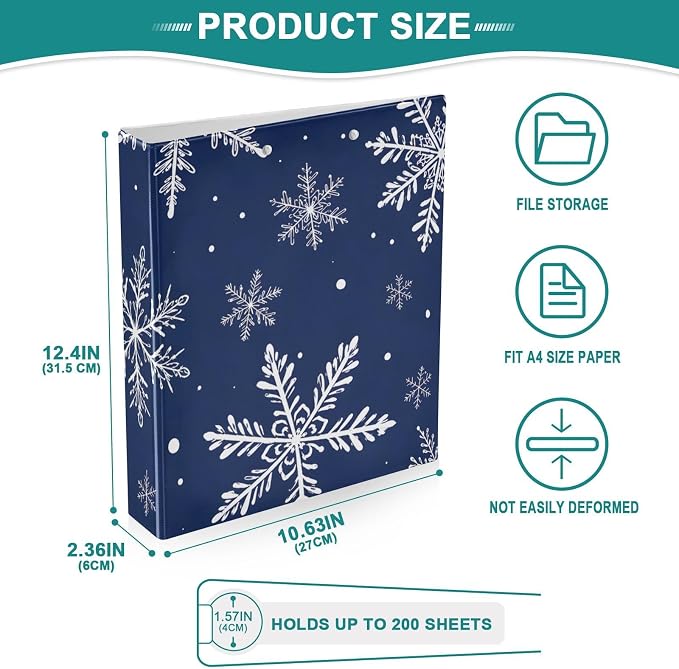 Christmas Snowflake Blue 3 Ring Binder with 2 Interior Pockets 1.5 inch Binders 3 Ring Heavy Duty Fit 8.5" x 11" Letter Size for Office School, 2 Pack