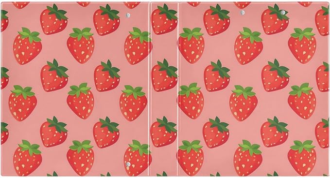JIPONI 3 Ring Binder Strawberrys Pink Background 1 Inch Round Binders for Men Women Students, Cute File Organizer for Office School, 2 pcs