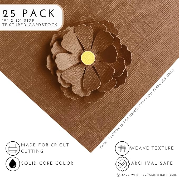 Mocha—12x12 Textured Cardstock | 80lb Textured Brown Scrapbook Paper | Premium Cardstock for Cricut Cutting | 25 Sheets