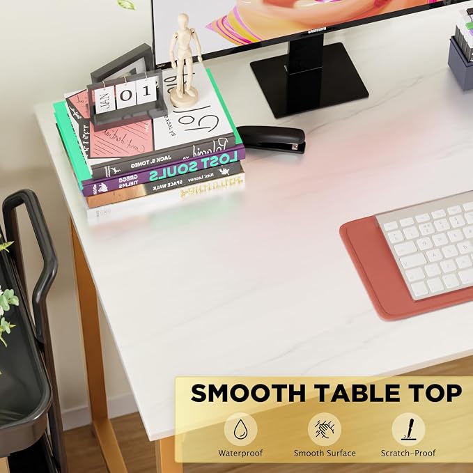 PayLessHere | 47 Inch Computer Desk | White Gold | Sturdy Office Desk | Metal Frame, Adjustable Feet | Water-Resistant, Scratchproof Surface | Writing Table for Home Office or Study | Pack of 1