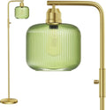 66" Dimmable Gold Standing Lamp with Green Ribbed Glass for Living Room | Vintage Floor Lamp with Brushed Gold, Stepless Rotary Switch and 3000K LED Bulb, Arc Floor Lamp for Bedroom & Study Room