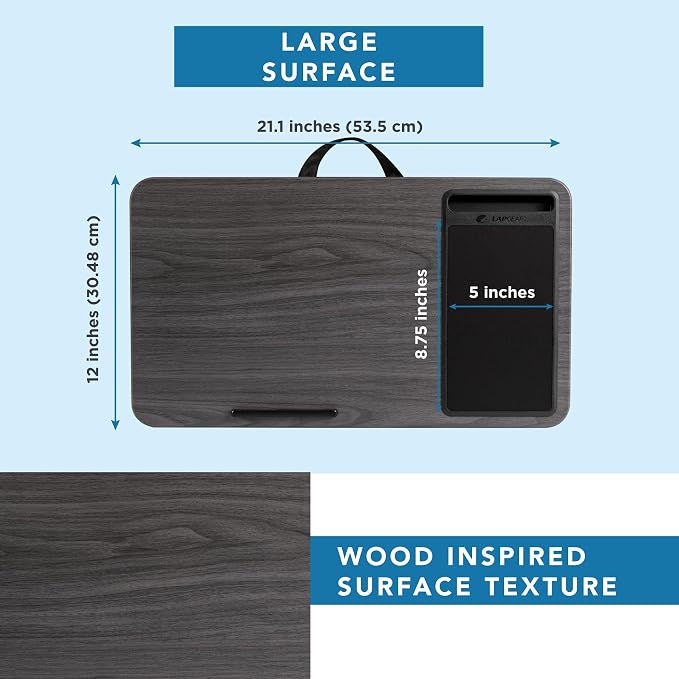 LAPGEAR Home Office Lap Desk – Gray Woodgrain, Fits 15.6” Laptops