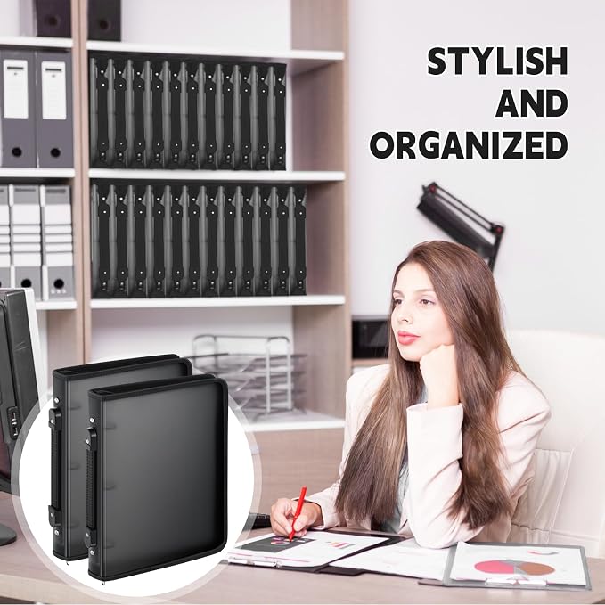 Teling 4 Pcs 2 Inch Zipper Binder 3 Ring Organizer, Black | Secure Zipper Closure, Refillable 3 Ring Design, Handle Carry, Fits Letter Size Papers for School, Office and Projects