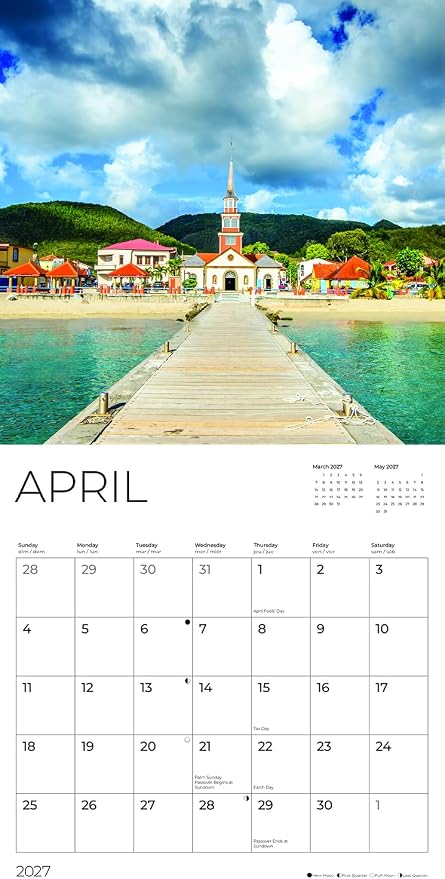 Caribbean 2027 Wall Calendar, 12 x 24 Hanging Pacific Waters Press