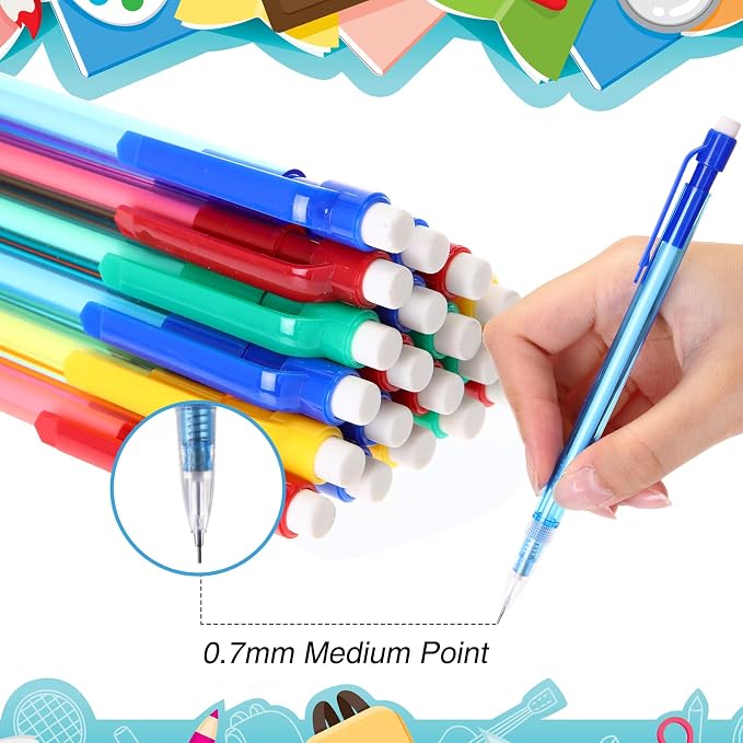 Fuyoooo 200 Pcs Mechanical Pencils 0.7mm Bulk with Eraser, 4 Color