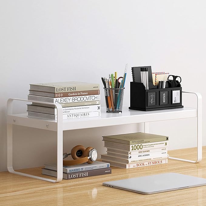 YGYQZ Desk Shelf Organizer, 1-Tier Desktop Bookshelf, White | Cute Minimalist Style, Modular Desktop Storage, Space-Saving Organization, Ideal for Office & Dorm