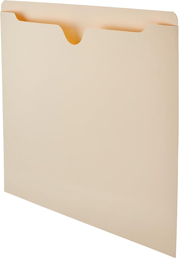 Amazon Basics File Jackets for Organizing Documents, Reinforced Straight-Cut Tab, Flat-No Expansion, Letter Size, Manila, 100-Pack
