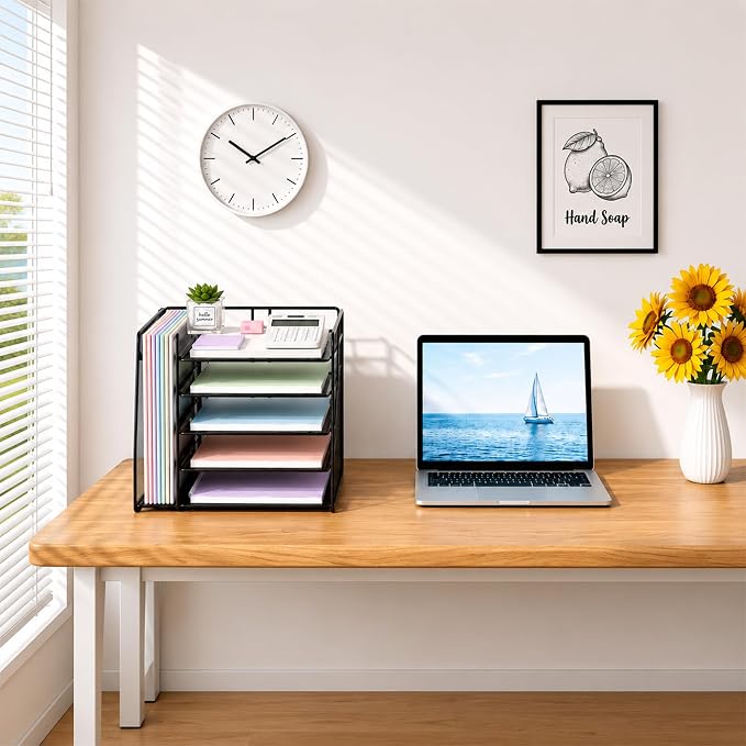 Desk Organizer, 5-Tier Paper Organizer Letter Tray, Black | Desk Organizers and Accessories, Office Desk Accessories & Workspace Organizers, Desktop File Organizer for Office Supplies