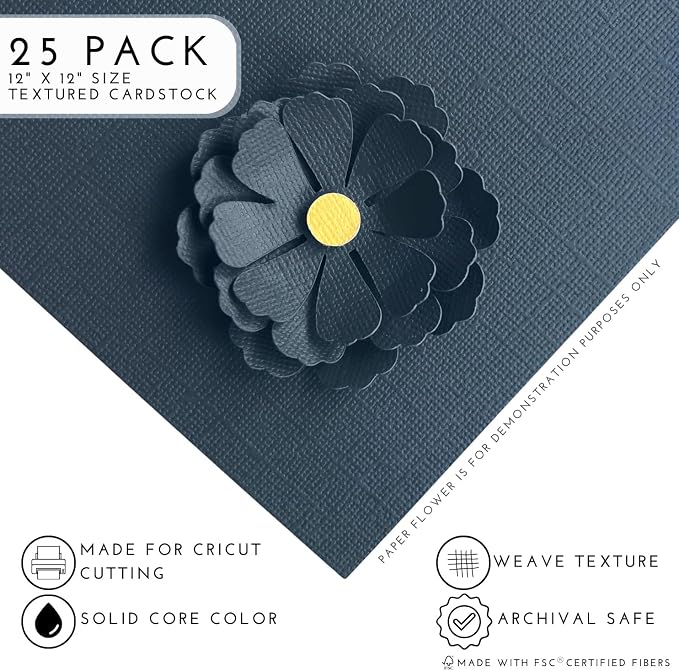 Midnight—12x12 Textured Cardstock | 80lb Textured Blue Scrapbook Paper | Premium Cardstock for Cricut Cutting | 25 Sheets