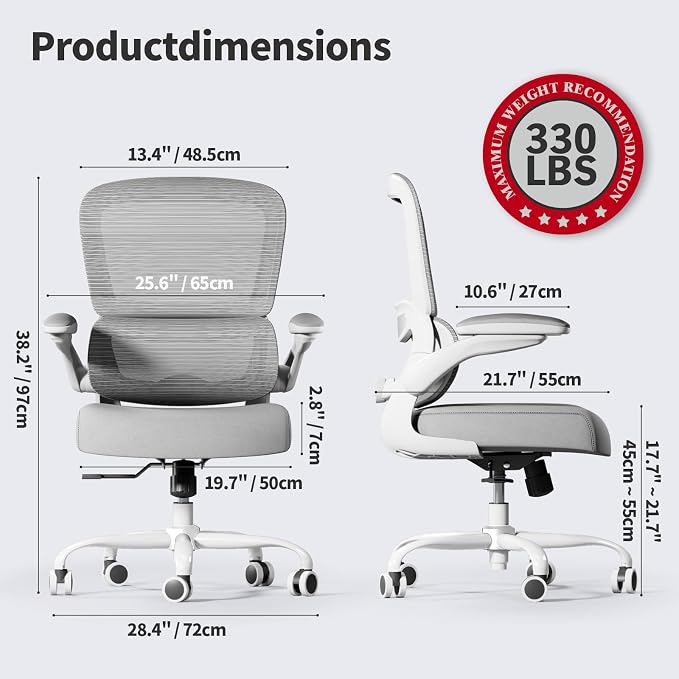TRALT Office Chair - Ergonomic Desk Chair with Adjustable Lumbar Support, Mesh Computer Chair, Executive Chair for Home Office Comfortable Lumbar Support (1, White)