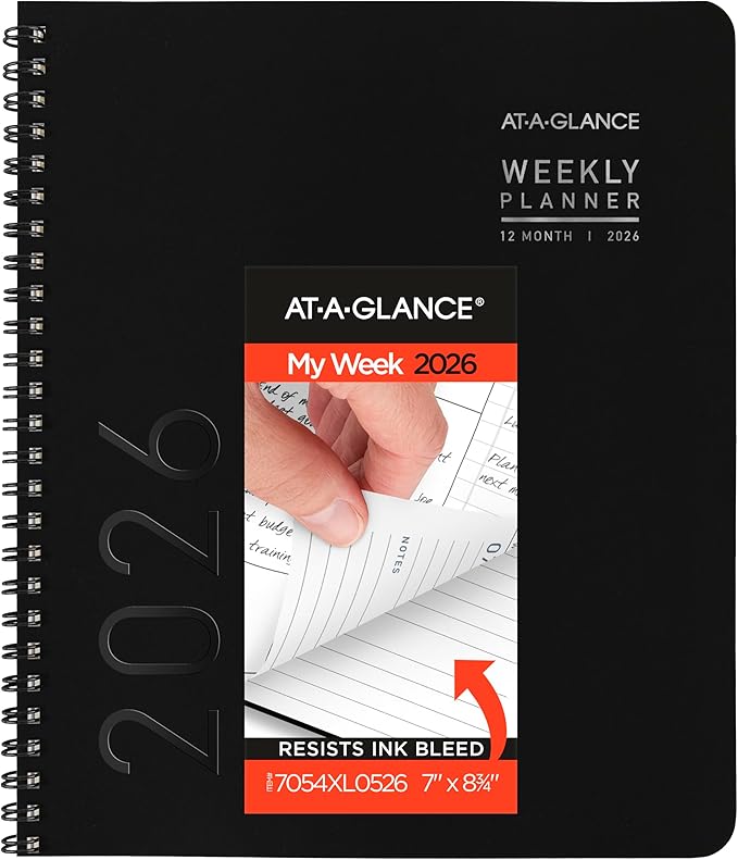 AT-A-GLANCE 2026 Planner, Weekly & Monthly, 7" x 8.75", Medium, Contemporary Lite, Black (7054XL0526)
