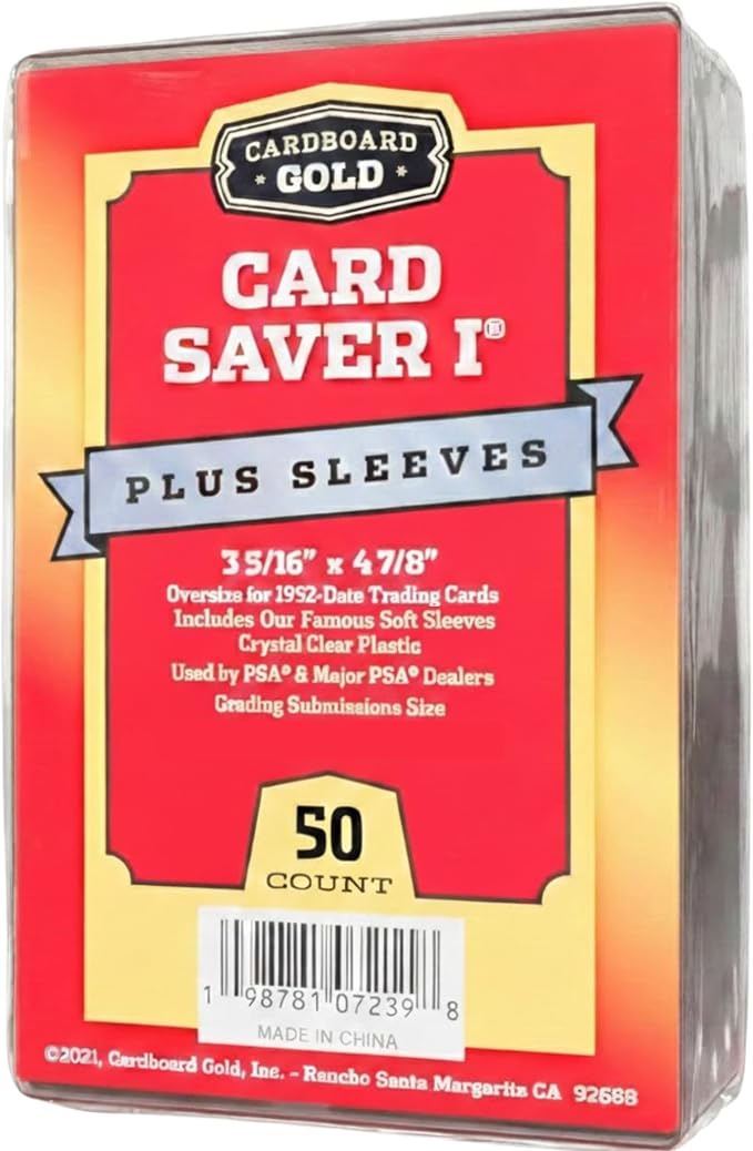 Cardboard Gold Card Saver 1 w/Sleeves - Semi Rigid Holders - 50 Count | PSA BGS SGC Grading Submissions, Acid-Free Polypropylene Protectors, Includes Bonus Sleeves, Binder Storage Compatible