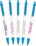 USA Made, Personalized Writing Ink Ballpoint Novelty Pens, Custom Printed with Your Logo & Text (Pack of 250 White Pens with Light Blue Trim)