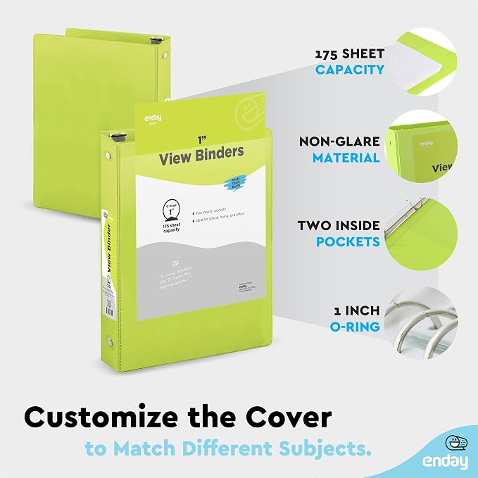 Enday 1 Inch Binder (24 Pack - Assorted Colors) 3 Ring Binder 1 inch with Clear View Cover and 2 Inside Pocket - for Letter Size 8.5 x 11'' Paper, Ideal for School Supplies, Office, and Home
