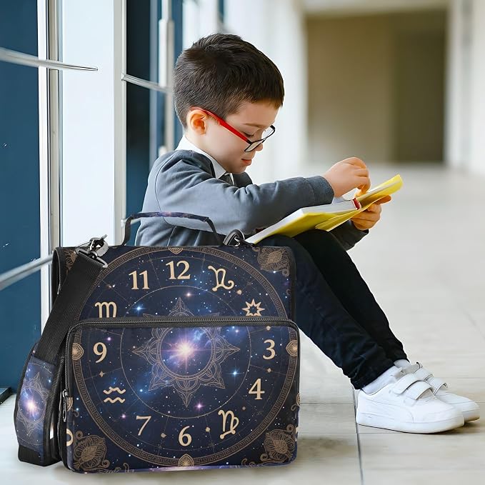 3 Ring Zipper Binder with Shoulder Strap Astrology Sun Time 1.5 inch Binders Keeper Large Capacity Multi Pockets for School Office Supplies