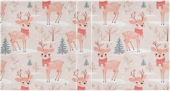 Winter Deer with Red Scarf Pine Tree 3 Ring Binder 1.5" Decorative D-Ring Binder with Clipboard&3 Clear Pockets, Holds 200 Sheets A4 Size Paper Waterproof Binders for School Home Office|2 Pack