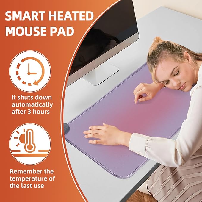 MyPlace Heated Mouse Pad - Heated Desk Mat with 8 Levels Heating & 3 Hours Auto Shut-Off - 31.8”x 17.3”Large Safe Desk Mat Hand Warmer for Home Office Work (Light Purple)