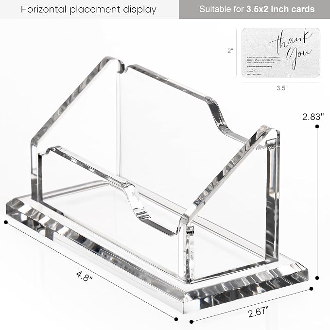 HeZone Acrylic Card Holder Clear Horizontal Business Card Organizer Stand for Desk 1 Slots Business Cards Stand for Women and Men,Office Desk Accessories,Organize 50 Cards-1 Pack