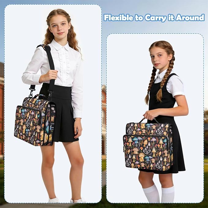 Mushrooms Print Zipper Binder File Organizer Bag 3 D-Ring | with Shoulder Strap, Holds 500 Sheets & 14in Laptop, 3 Ring Binder for Office Supplies