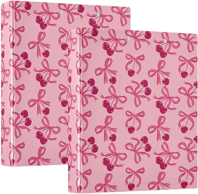 3 Ring Binder Cherry Bow 1.5 Inch Binders Letter Size Cute Decorative Hardcover with 3 Interior Pockets Y2K Preppy Pink Binder Organizer for Home School Office Supplies