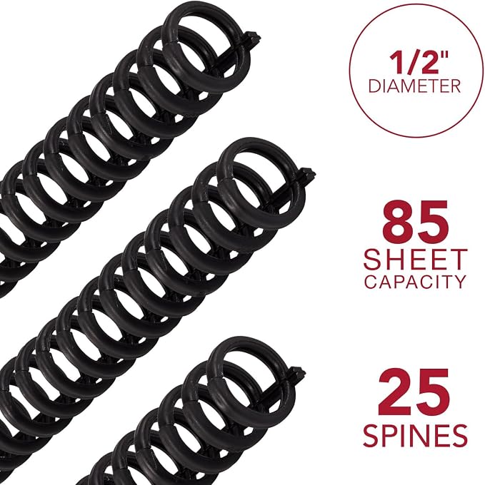 GBC Binding Spines/Spirals/Coils, 1/2" Diameter, 85 Sheet Capacity, ProClick, Black, (2515660) (Pack of 250)