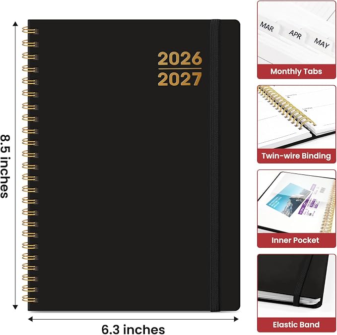 Taja 3 Pack Planner 2026-2027, Jul 2026-Jun 2027 Monthly & Weekly Planner | 6.3" x 8.5", Hardcover Academic Calendar for Women & Men, Teacher Student Planning Book for Office School Supplies, 3 Black