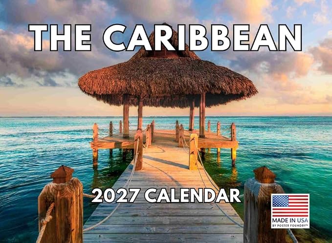 Caribbean Calendar 2027 Tropical Beach Islands Monthly Wall Calender 12 Month | American Made In The USA