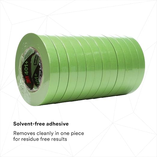 3M High Performance Green Masking Tape 401+, 12 mm x 55 m 6.7 mil | Strong Holding Power for Automotive, Specialty Vehicle and Industrial Markets, Case of 48