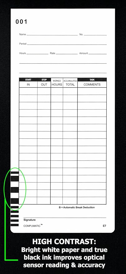 1000 Time Cards Compatible with Lathem 7000E & 7500E Calculating Clocks, E7